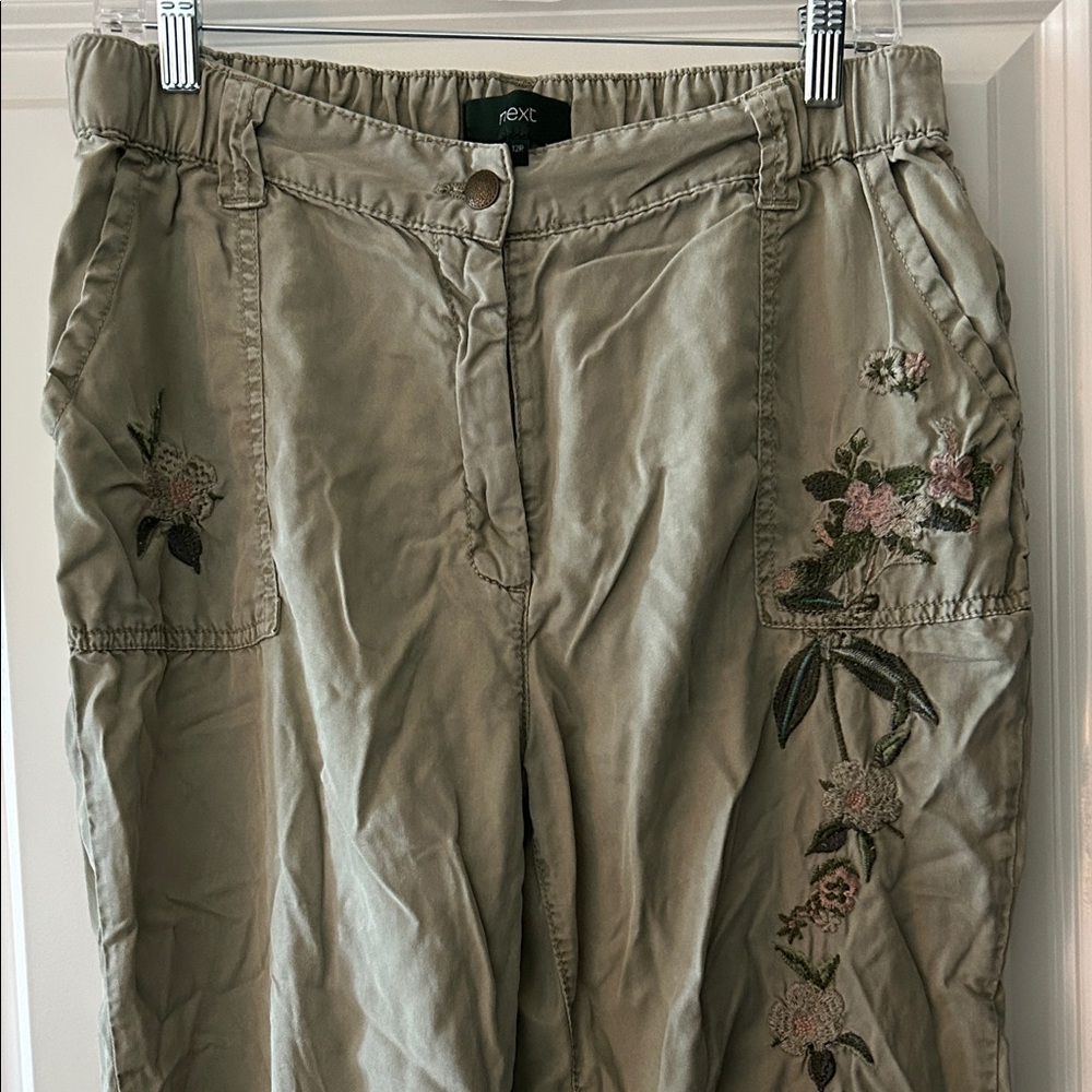 Floral Embroidered Khaki Pants 12